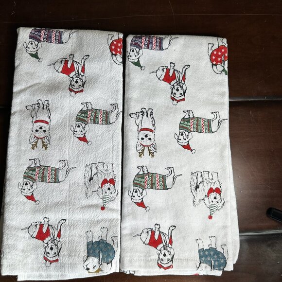 NWOT Dog Christmas Kitchen Towels 2 Pack THE HUMANE SOCIETY 100% Cotton - Picture 2 of 7